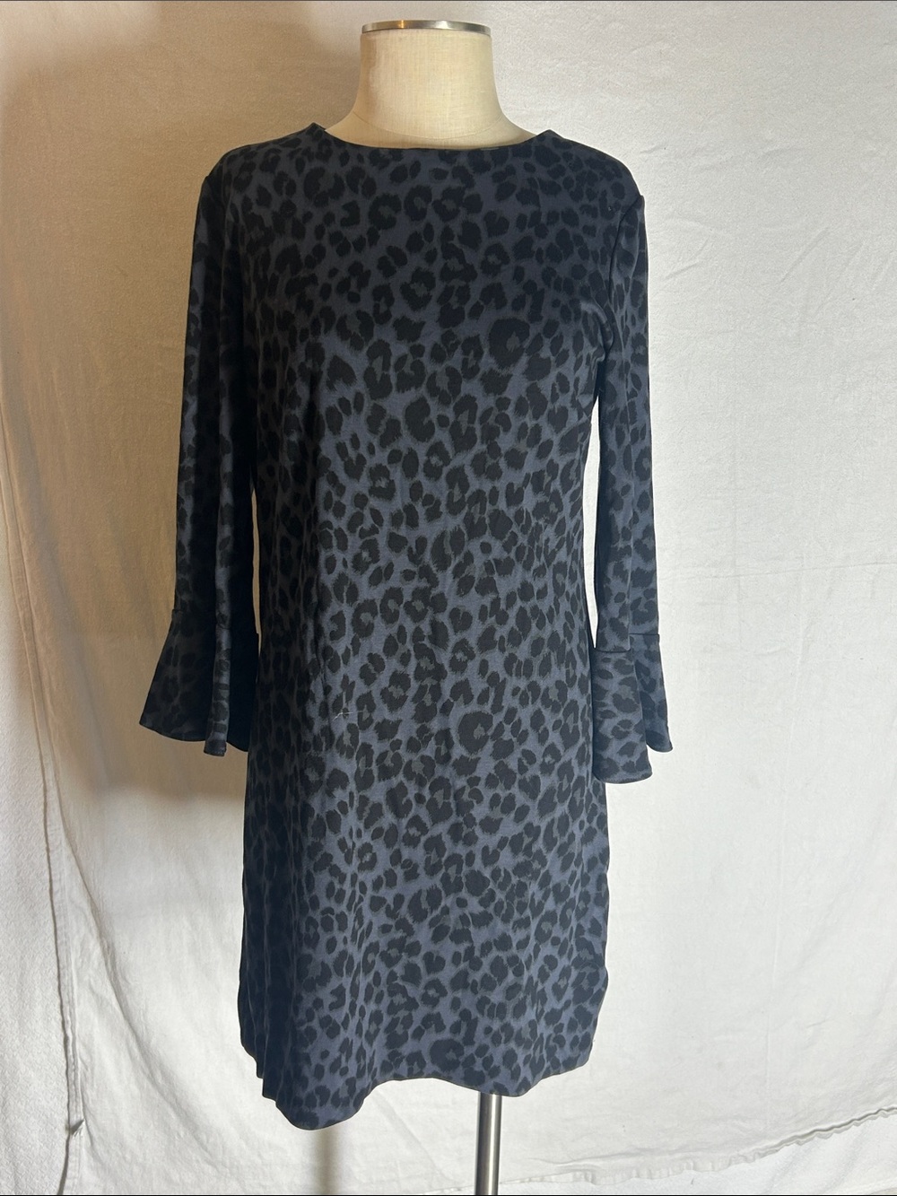 Old Navy Black and Charcoal Leopard Print Long Sleeve Dress